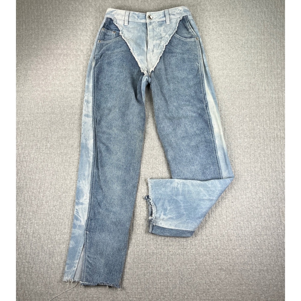 Maniere De Voir Patchwork Jeans Women 6/26x30 Blue Wash High Rise Distressed